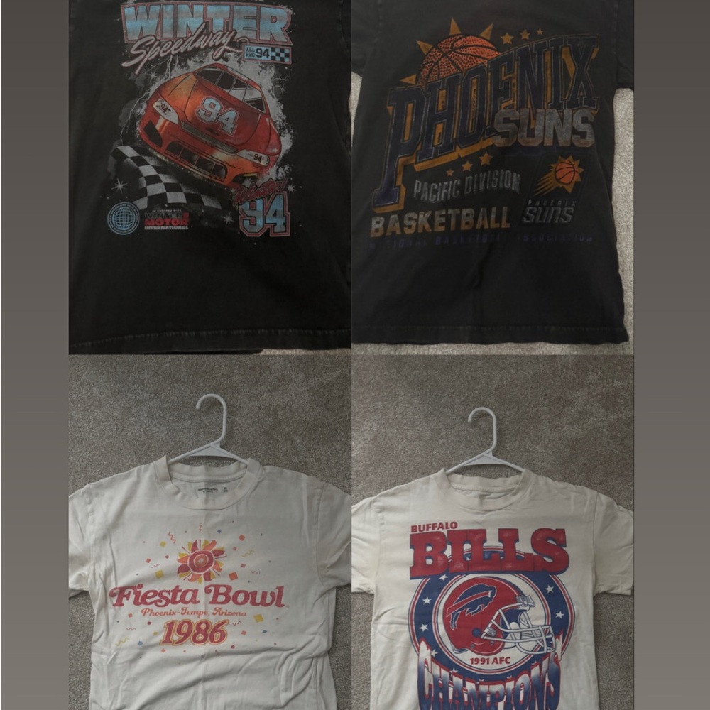 4 Abercrombie & Fitch Graphic Tees Bundle - Black, Washed Black, Cream, White